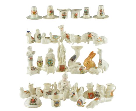 A quantity of Arkinstall &amp; Sons and other crested china animals, hats, figures, etc, together with a W H Goss rabbit 