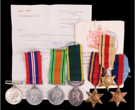 Second World War campaign medals with Territorial Efficiency Medal to 859639 Dvr J K Taylor, Royal Signals