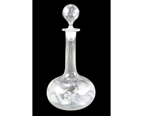 A Victorian etched shaft-and-globe wine decanter, 30 cm