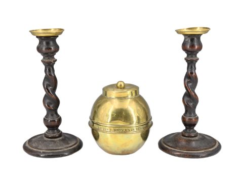 A brass 'Lipton's Souvenir Tea Caddy', of ovoid form and bearing embossed lettering including 'British Empire Exhibition 1924