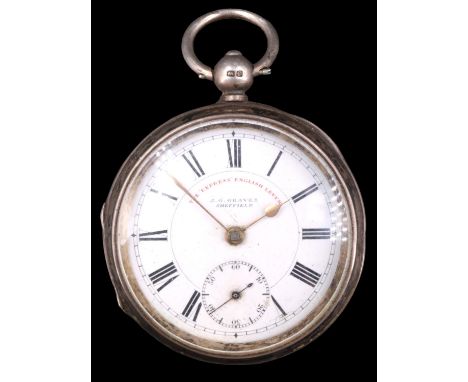 An Edwardian silver open faced pocket watch by JG Graves, Sheffield, having an English lever movement, the dial marked with m