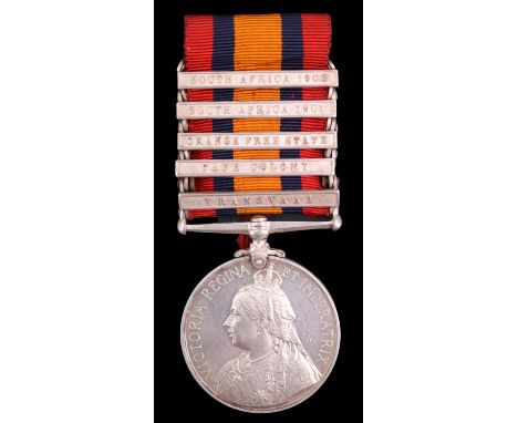A Queen's South Africa Medal with five clasps to 7452 Pte D E Graham, Vol Coy Border Regiment