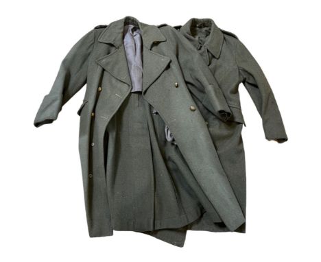 A Second World War British army other rank's dismounted pattern greatcoat together with an officer's greatcoat
