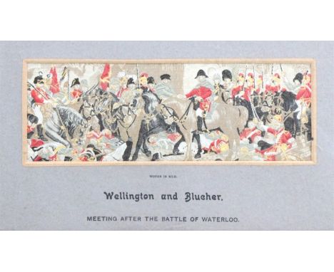 A Victorian Stevengraph, "Wellington and Blucher meeting after the Battle of Waterloo", in card mount and fancy parcel-gilt f