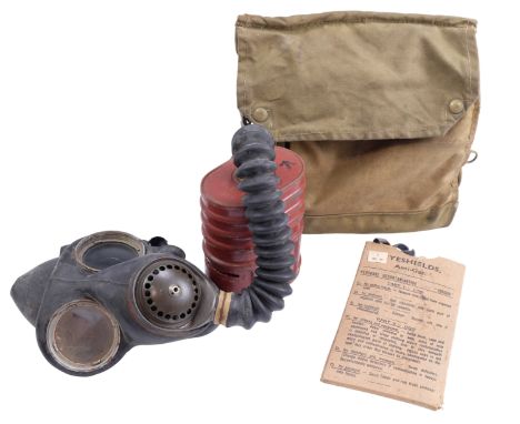A Second World War British army gas mask, haversack etc