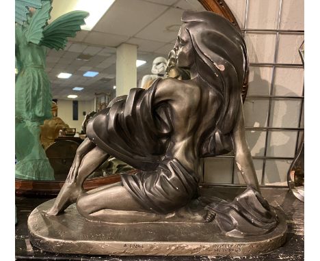 1989 AUSTIN SCULPTURE ALEXANDER DANEL - ART DECO STYLE WOMAN STATUE - APPROX 41CMS H