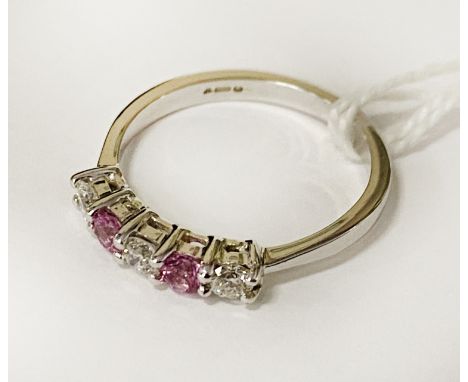 9CT WHITE GOLD DIAMOND &amp; PINK SAPPHIRE RING - SIZE K/L