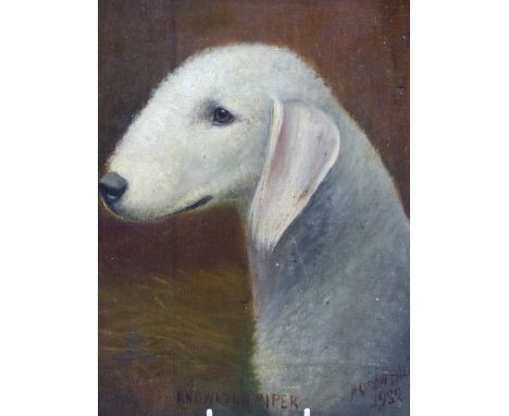H.CROWTHERS. 20th.C.NAIVE SCHOOL. PORTRAIT OF A BEDLINGTON, SIGNED AND DATED 1932, UNFRAMED OIL ON CANVAS BOARD. 28 x 23cms.