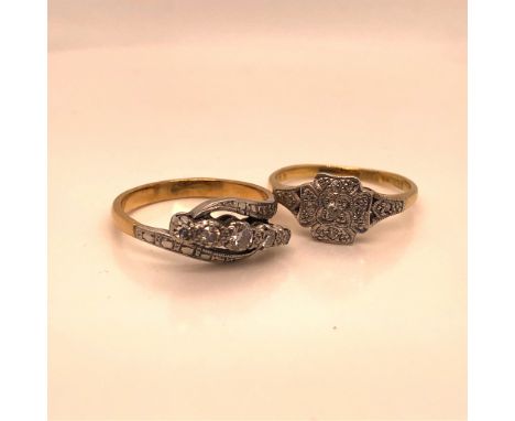 AN 18ct DIAMOND SET EDWARDIAN RING FINGER SIZE J, TOGETHER WITH A FIVE STONE DIAMOND TWIST RING, FINGER SIZE J. GROSS WEIGHT 