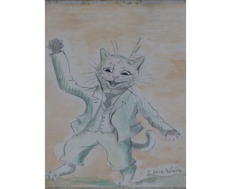 FOUR 19th/20th.C. PICTURES OF CATS AND LIONS TO INCLUDE DRAWINGS AND PRINTS, SIZES VARY.