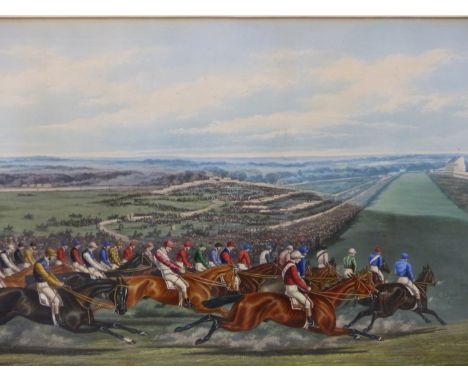 AFTER HENRY ALKEN.   A PAIR OF HAND COLOURED FOLIO HORSE RACING PRINTS.   42 x 75cms.  (2)