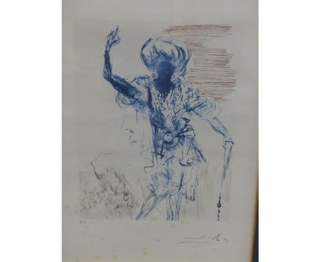 TWO COLOUR PRINTS AFTER SALVADORE DALI.   36 x 25cms TOGETHER WITH A 1975 FOLIO ART CALENDAR WITH SIMILAR IMAGES APPARENTLY O