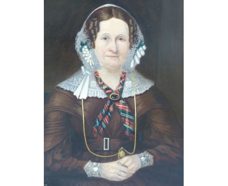 MID 19th.C.SCOTTISH SCHOOL.   PORTRAIT OF A LADY, OIL ON CANVAS, UNFRAMED.   93 x 71cms.
