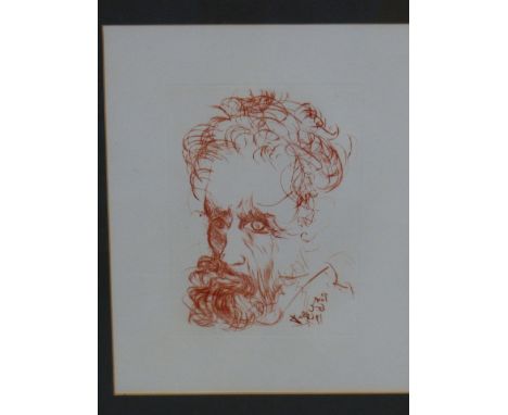 AFTER SALVADORE DALI.   PORTRAIT OF MICHELANGELO, COLOUR PRINT WITH GALLERY LABEL VERSO.   26 x 20cms.