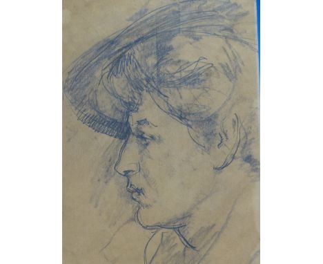 ATTRIBUTED TO WALTER RICHARD SICKERT.  (1860-1942)   PORTRAIT OF A WOMAN'S HEAD, POSSIBLY THE ARTIST'S WIFE, PENCIL WITH GALL