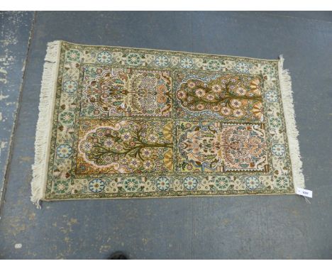 AN ORIENTAL RUG OF PERSIAN GARDEN DESIGN 131 x 76cms.
