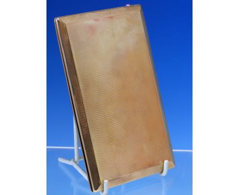 A 9ct GOLD CIGARETTE CASE VARIOUS MARKS RUBBED, MAKERS MARK R&amp;R FOR RAMSDEN &amp; ROED, MEASUREMENTS 14cms X 8.5cms, WEIG