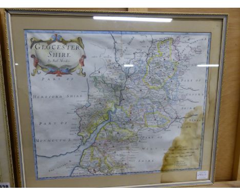 TWO ANTIQUE HAND COLOURED MAPS BY ROBERT MORDEN, SOMERSETSHIRE AND GLOCESTERSHIRE.   35.5.x 42cms.  TOGETHER WITH A FRENCH PO