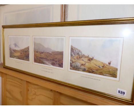 AFTER V.BALFOUR-BROWNE,  (1880-1963)   SIX COLOUR PRINTS OF DEER IN THE HIGHLANDS, FRAMED IN TWO GROUPS OF THREE TOGETHER WIT