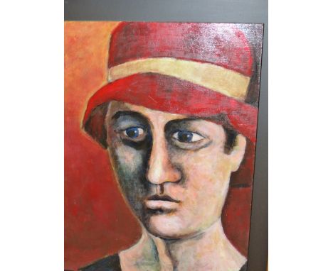ISAACSON.   ARR.  20th/21st.C.  PORTRAIT OF A LADY WEARING A RED HAT, SIGNED AND DATED 2000, OIL ON BOARD.  TOGETHER WITH A P