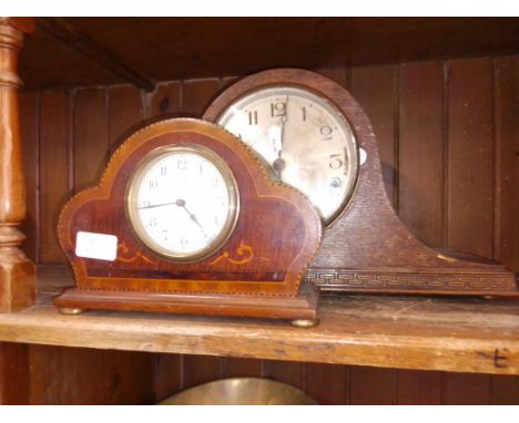 A "Napoleon" style mantel clock together with an Edwardian inlaid mantel clock. 