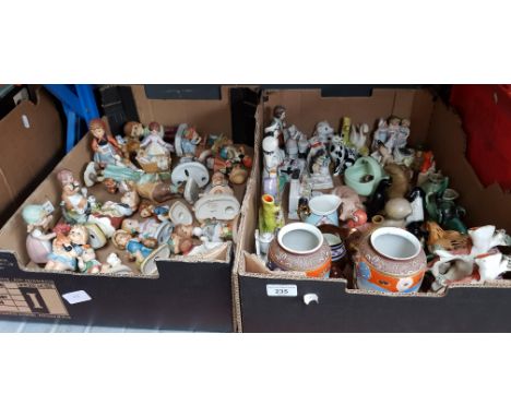 Two boxes of ornaments to include Goebel style, etc 