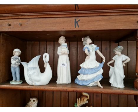 5 items by Nao including Spanish Dancer (approx 28cm high), Swan (approx 18cm high) etc. 