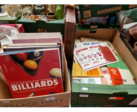 Two boxes of sporting memorabilia including programmes and books etc. 