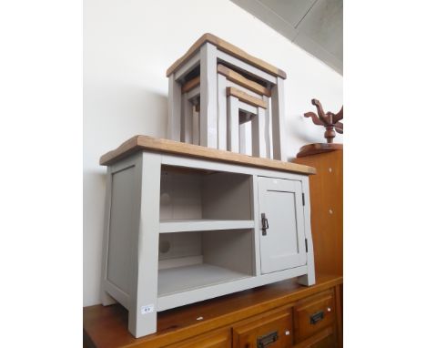 A painted oak nest of tables and TV stand.Condition:- Some light scratches to top surfaces but nothing deep.