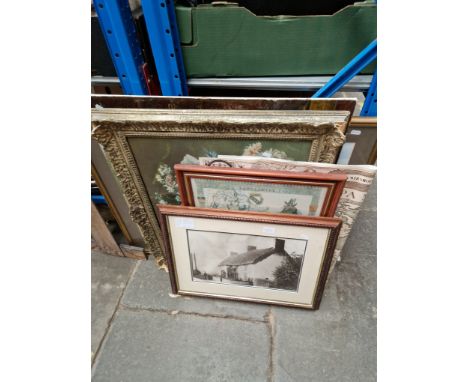 A large railway print together with 2 repro maps,  and 3 other prints. 