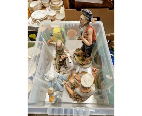 Box with three Capodimonte figures, Nao figure and a small Lladro girl 