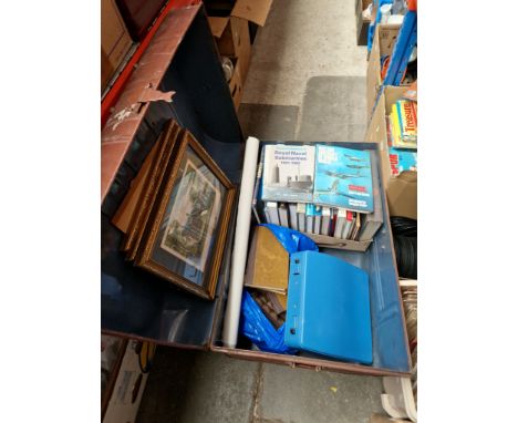 A large tin trunk containing war / military books to include aircraft, naval, etc together with collection of Winston Churchi