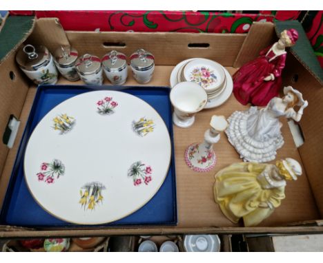 Royal Worcester items - 3 figurines, 5 egg coddlers, boxed cake plate etc. 