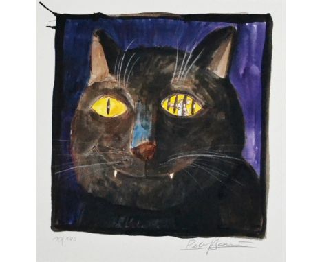 Bauer, Peter (1951) "Katze mit gefangener Maus hinter einem Auge", Print, Ex. 10/100, rechts unten signiert, hinter Passepart