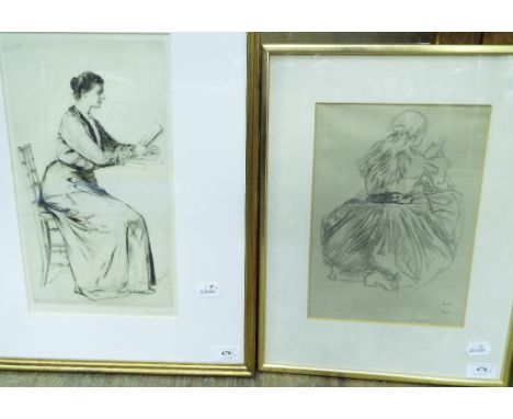 Frances Dodd, Isabel, charcoal, signed, inscribed and dated 1905, 29 x 20 cm, and a Frances Dodd artist's proof etching, a la
