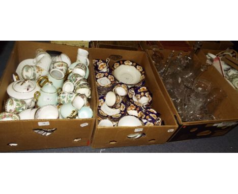 A Royal Albert Heirloom pattern part tea service, other tea ware, ceramics and glass (7 boxes)