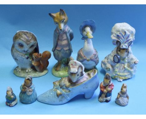 A Beswick Beatrix Potter figure, Foxy Whiskered Gentleman, and four others, Jemima Puddleduck, The Old Woman Who Lived In A S