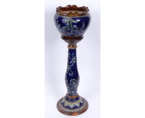 A Royal Doulton jardiniere and stand, decorated scrolling flowers and foliage, X4478 and 1466 (jardiniere chipped), 103 cm hi