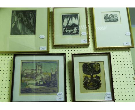 A Margaret Bryan artist's proof etching, People watching a storm, 4/20, signed and inscribed, an Edmund Gadsby artist's proof