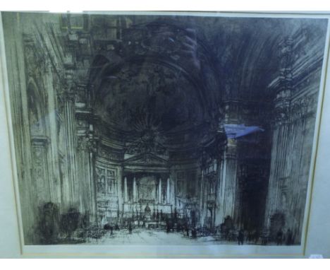 A large William Walcot artist's proof etching, a cathedral interior, signed