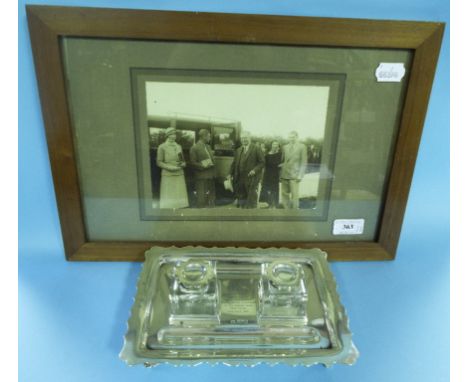 Royalty interest: A silver desk stand, with facsimile signatures and inscribed 'To E Brown from members of Lord Athlone's sta