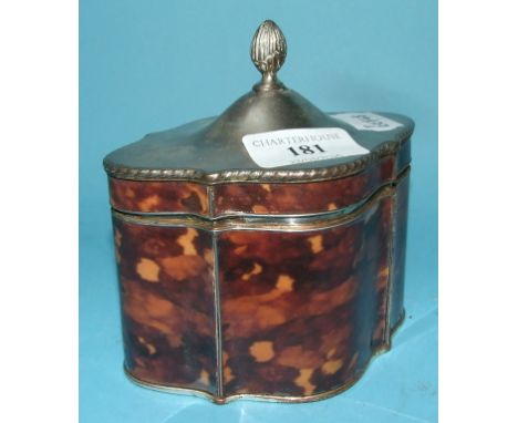 A plated tea caddy, decorated faux tortoiseshell, 12 cm high