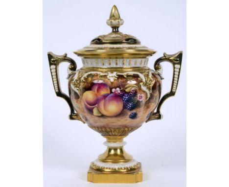 A Royal Worcester pot pourri vase and cover, decorated fruit, signed T Nutt, H314, 28 cm high  See illustration Condition rep