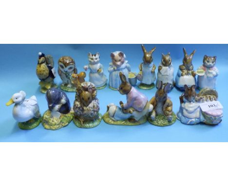 Fourteen Beswick Beatrix Potter figures, including Benjamin Bunny Sat on a Bank, 1st version, and Thomasina Tittlemouse, all 