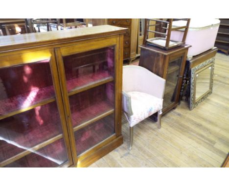 An oak bookcase, 115 cm wide, an oak gateleg table, a pair of bed ends, a mirror and other items (qty)