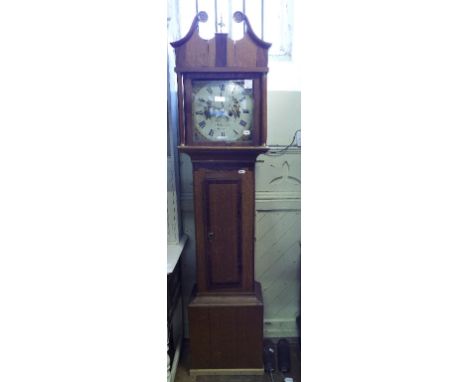 A longcase clock, the 30 cm square painted dial having Roman numerals, date aperture, subsidiary dial, signed J W Hancock Yeo