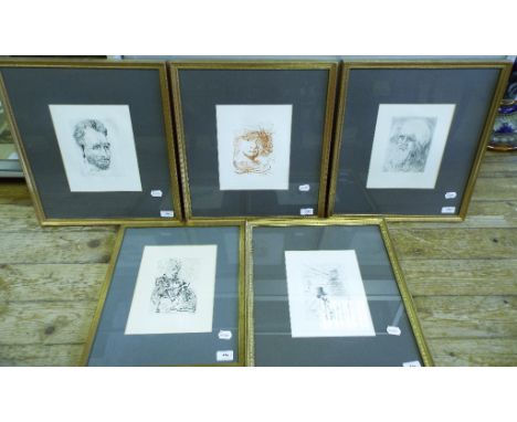 A Salvador Dali etching, Toulouse-Lautrec, and four others, all with Templeton and Rawlings labels verso (5)