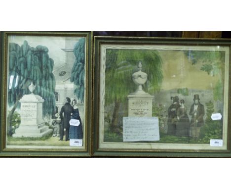 A 19th century coloured memoriam print, In Memory of Hamelton Children, 34 x 24 cm, and another similar, To The Memory of Hul