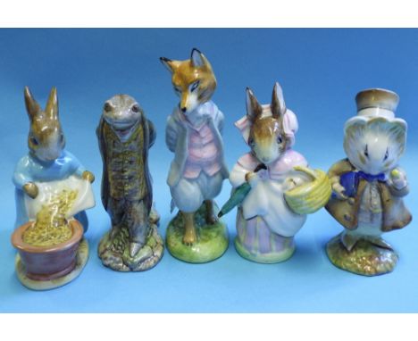 A Beswick Beatrix Potter figure, Foxy Whiskered Gentleman, BP-2, and four others, Sir Isaac Newton, BP-3b, Cecily Parsley, 1s