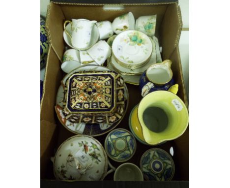 A Shelley part tea service, a similar jug, a German porcelain bowl and cover, and other ceramics (box)